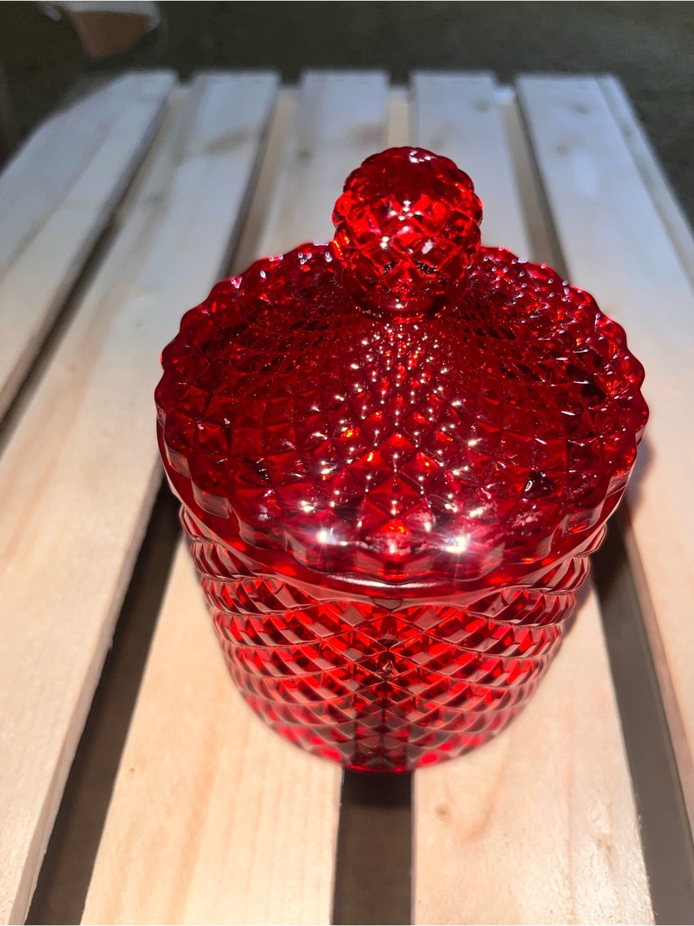 Red Pressed Glass Covered Jar - Home Other